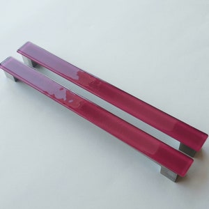 A Set of 2 Large Glass Pulls in Bordeaux. Artistic Deep Red Furniture Glass Pull. Fused Glass Handle in Burgundy Tone. Accent Pull 0036