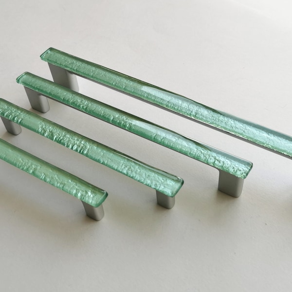 Pale Mint Green Fused Glass Pull. Artistic Pale mint Green Furniture Glass Pull. Green Glass Handle. Accent Mint Glass Cabinet Pull 0042