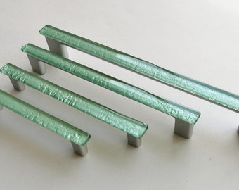 Pale Mint Green Fused Glass Pull. Artistic Pale mint Green Furniture Glass Pull. Green Glass Handle. Accent Mint Glass Cabinet Pull 0042