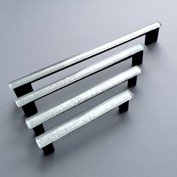 Modern Pearl White Fused Glass Pull. Metallic Pearl White Glass Pull. White Fused Glass Cabinet Handle. Pearl Fused Glass Cabinet Pull 0016