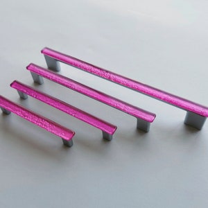 Bright Pink Glass Pull. Artistic Fuchsia Furniture Glass Pull. Pink Glass Handle. Metallic Pink Glass Cabinet Pull. Accent Glass Pull 0022