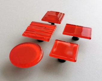 Red Orange Modern Fused Glass Knob. Reddish Orange Glass Knob. Bright Orange Cabinet Handle. Firy Orange Fused Glass Cabinet Knob 0030