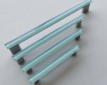 Chinchilla Grey Fused Glass Pull. Artistic Grey Furniture Glass Pull. Chinchilla Grey Glass Handle. Accent Glass Cabinet Pull 0035