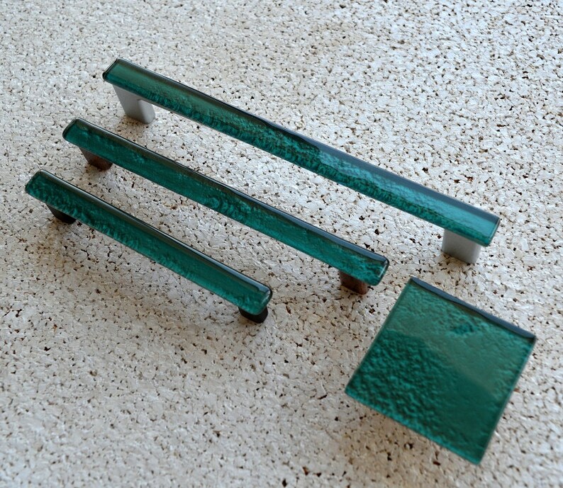 Modern Teal Green Fused Glass Pull. Teal Glass Pull. Teal Etsy
