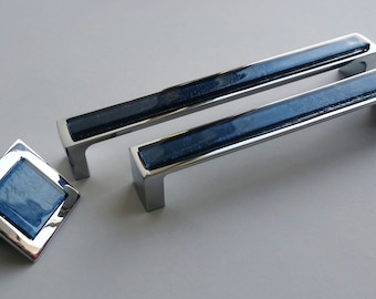 Pop-up Indigo Blue Glass Pull/Knob. Artistic Dark Blue Furniture Glass Pull. Blue Glass Handle. Blue Glass Knob. Accent Glass Pull 0039
