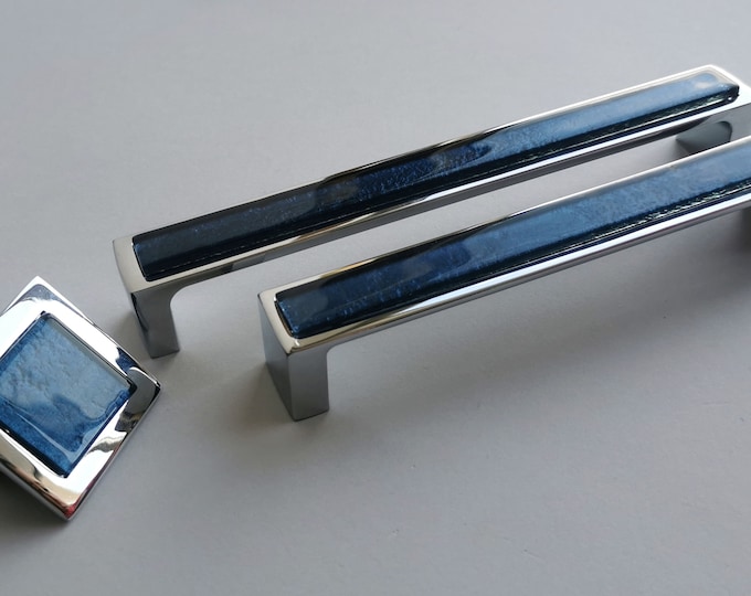 Navy Blue Glass Door Handle, Kitchen Cabinet Handles, Cupboard Pulls ...