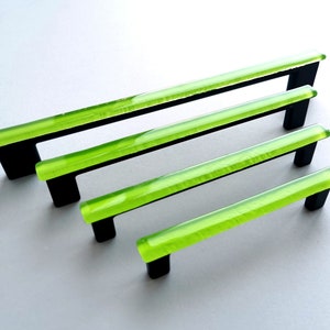 Modern Accent Glass Pull in Lime Green. Fresh Green Glass Pull. Artistic Lime Green Glass Handle. Accent Glass Cabinet Pull. Glass Pull 0025