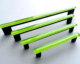 Modern Accent Glass Pull in Lime Green. Fresh Green Glass Pull. Artistic Lime Green Glass Handle. Accent Glass Cabinet Pull. Glass Pull 0025