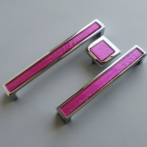 Pop-up Bright Pink Glass Pull/Knob. Artistic Fuchsia Furniture Glass Pull. Pink Glass Pull. Metallic Pink Glass Knob. Accent Glass Pull 0022