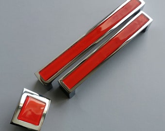 Pop-up Red Orange Glass Pull/Knob. Artistic Reddish Orange Furniture Glass Pull. Bright Orange Glass Handle. Pop-up Glass Cabinet Knob 0030