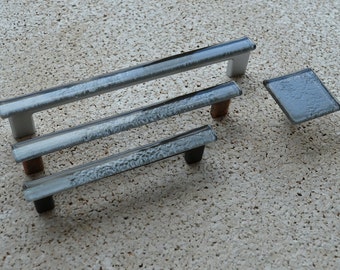 Modern Grey Fused Glass Knobs. Grey Fused Glass Pull. Metallic Grey Glass Cabinet Handle. Accent Glass Cabinet Pull 0010