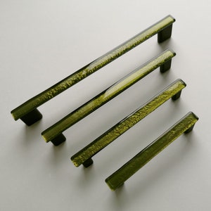 Olive Green Glass Pull. Artistic Dark Green Furniture Glass Pull. Olive Green Glass Handle. Green Glass Cabinet Pull. Accent Glass Pull 0049