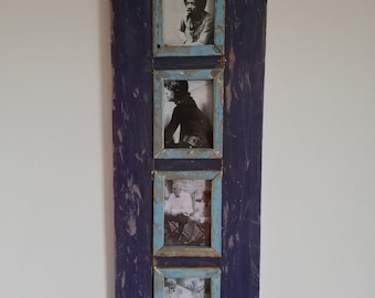 Quadro de foto/moldura de foto quad desgastado roxo profundo e rosa com moldura interna azul claro comporta 4 fotos