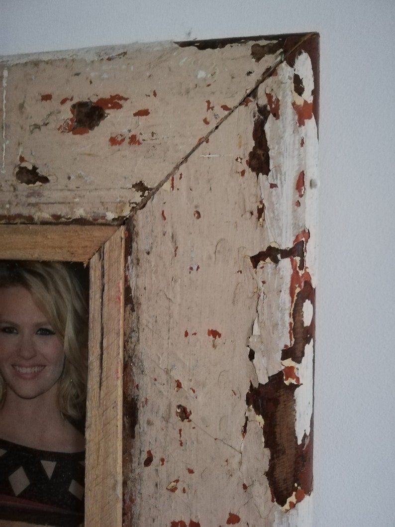 Quad Distressed Up-cycled Picture Photo Frame Deep Cream Latte with Natural Wood and White Light Inner Frame Holds 4 Pictures