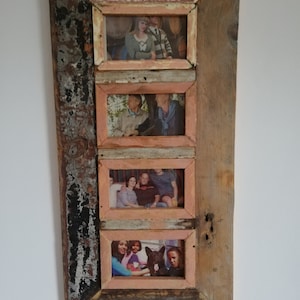 Quad Distressed Up-cycled Picture / Photo Frame Natural Wood, Rose pink, Grey, White Holds 4 Pictures