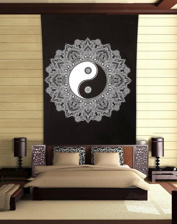 Handmade Black White Mandala Tapestry Yin Yang Wall Hanging Tapestry Mandala Indian Wall Tapestry Hanging Home Decor Balance Tapestry