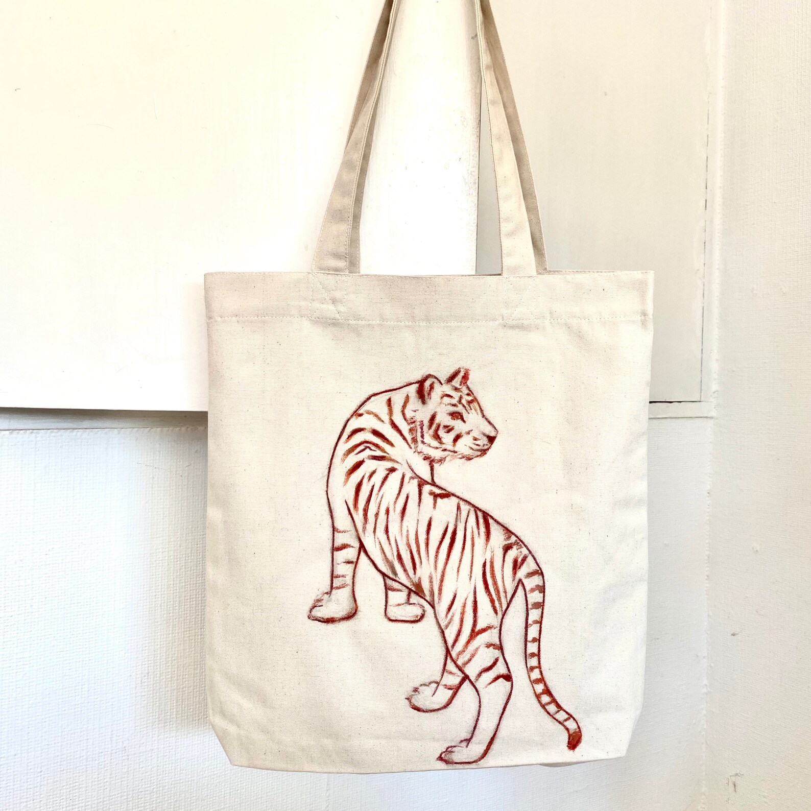 Hand Painted Tote Bag Tiger Etsy