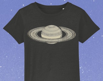 Kids' Saturn T-shirt, organic t-shirt, astronomy t-shirt, space t-shirt, science t-shirt, child's t-shirt, dark grey top, free UK shipping