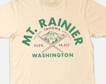 Camiseta del Monte Rainier - Camiseta de senderismo de Washington, estampado de la montaña Tahoma, camiseta para escalar en parques nacionales