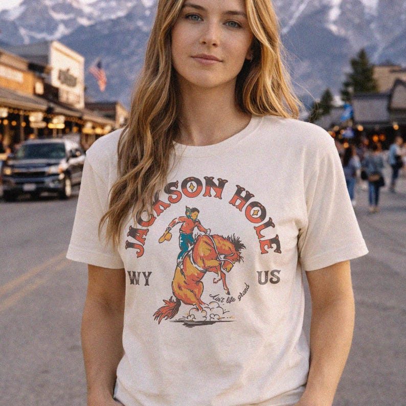 Koszulka Jackson Hole – koszulka z grafiką w stylu vintage, prezent na wędrówkę, odzież w stylu western zdjęcie 4