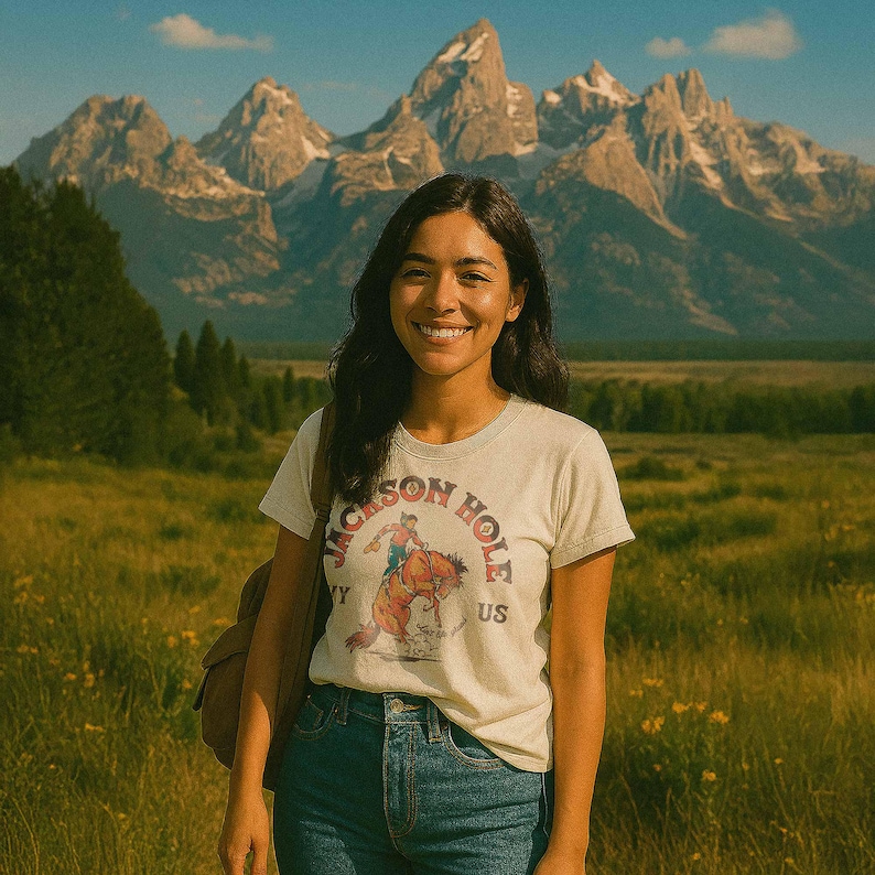 Koszulka Jackson Hole – koszulka z grafiką w stylu vintage, prezent na wędrówkę, odzież w stylu western zdjęcie 5