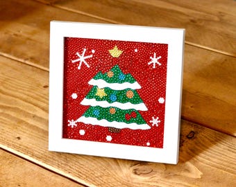 Árbol de Navidad - Kit de pintura de diamantes con marco incluido - Arte con gemas/diamantes para manualidades