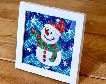 Festive Snowman - Diamond Painting Kit including Frame - DIY Gem Art/Diamond Art