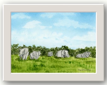 Elephants in the Grass- African Animal Prints- Botswana - High Quality Giclee Prints - Nursery Art