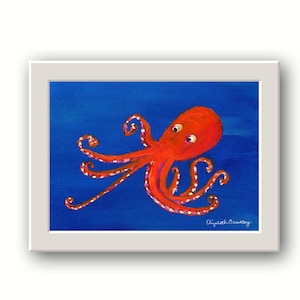 Red Octopus- Ocean Art - High Quality Giclee Prints - Nursery Art