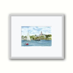 Abbot Hall View from Harbor - Marblehead MA  Giclee Print on water color paper