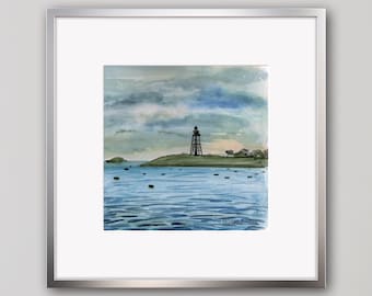 Marblehead Lighthouse at Dusk-  Giclee Print on watercolor paper