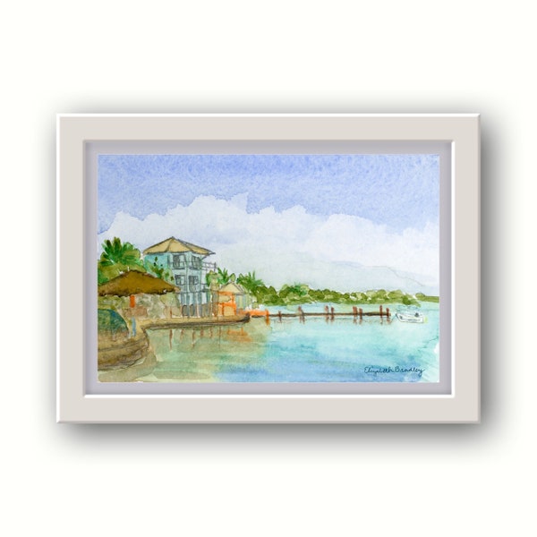 Staniel Cay Yacht Club - Exumas Bahamas-  Giclee Print on water color paper