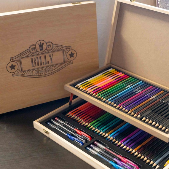 Personalized 80-piece Deluxe Art Set W/wood Carrying Case Colorful Designs  Arts & Crafts for Kids Choose From 5 Colorful Designs 