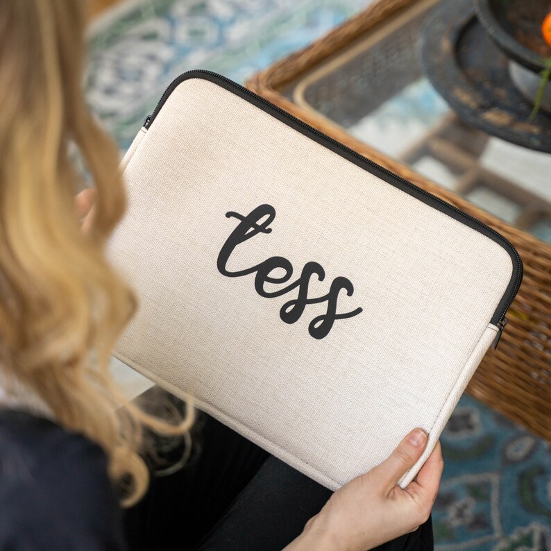 Personalised Linen Finish Neoprene Laptop Bag