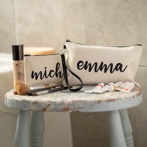 Personalisierte Leinen Federmäppchen / Schminktasche