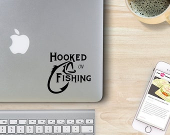 Hooked on Fishing Decal, Sport Decal, Fishing Decal, Computer Decal, Car Decal, Water Bottle Decal, Yeti Decal, Ipad and cell phone decal