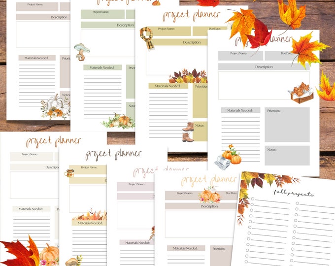 Fall Project Planner | Productivity Planner | Autumn Themed Printables | Printable PDF Planner | 10 Printable Pages |