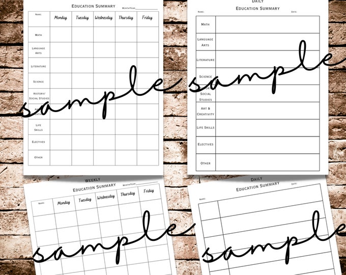 Homeschool Record Keeping Sheets | Weekly & Daily Education Summary | Keep track of educational activities | Unschooling, Eclectic, Relaxed