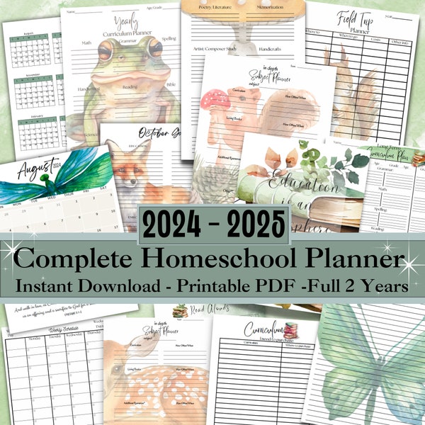 Homeschool Planner Printables 2024 2025 | Charlotte Mason Inspired | Nature Themed | Academic Year | A full TWO years of Calendars! |