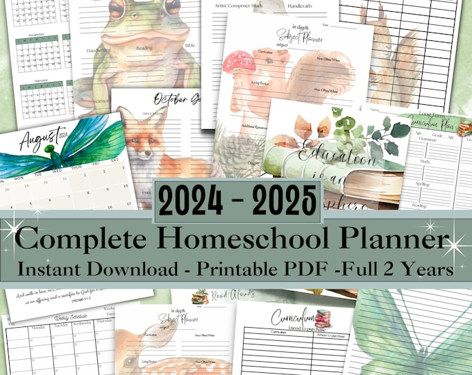 Homeschool Planner Printables 2024 2025 | Charlotte Mason Inspired | Nature Themed | Academic Year | A full TWO years of Calendars! |