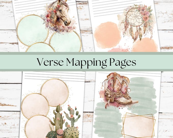 Verse Mapping | 4  Printable Bible Study Pages | Scripture Mapping | Bible Journaling | PDF | Western Boho | Map out scriptures | Horses