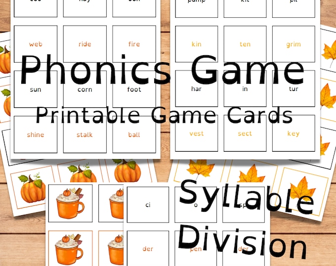 3 Game Bundle | Compound words, Closed Syllables, Open Syllable Division, FALL Printable Phonics Game, Dyslexic, Reading Activity,
