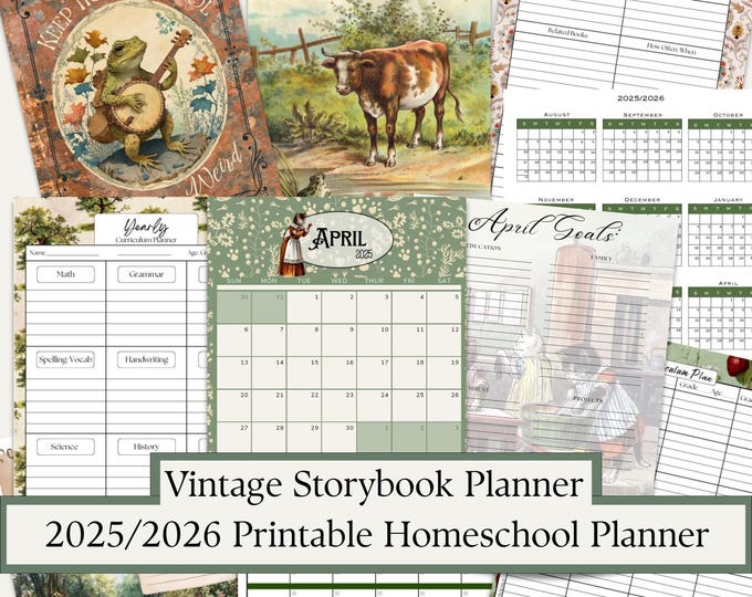Vintage Storybook Theme Printable Homeschool Planner! | Full years 2025 and 2026