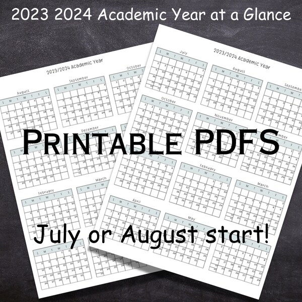 Academic Year at a Glance Printable PDF | July or August Start | '23 '24 Schedule Your School Year | Homeschool Printables | Yearly Calendar