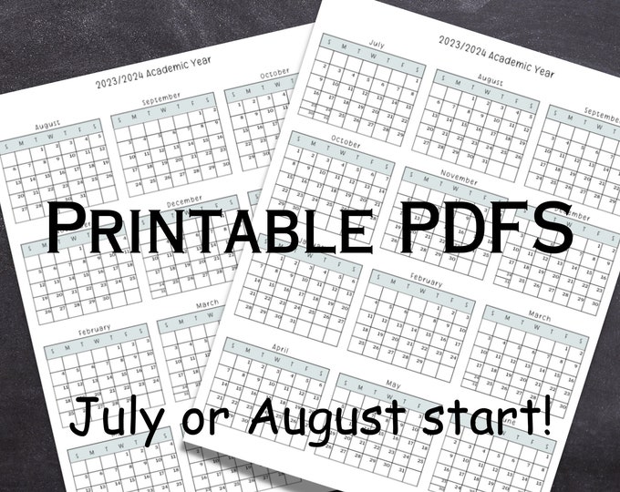 Academic Year at a Glance Printable PDF | July or August Start | '23 '24 Schedule Your School Year | Homeschool Printables | Yearly Calendar