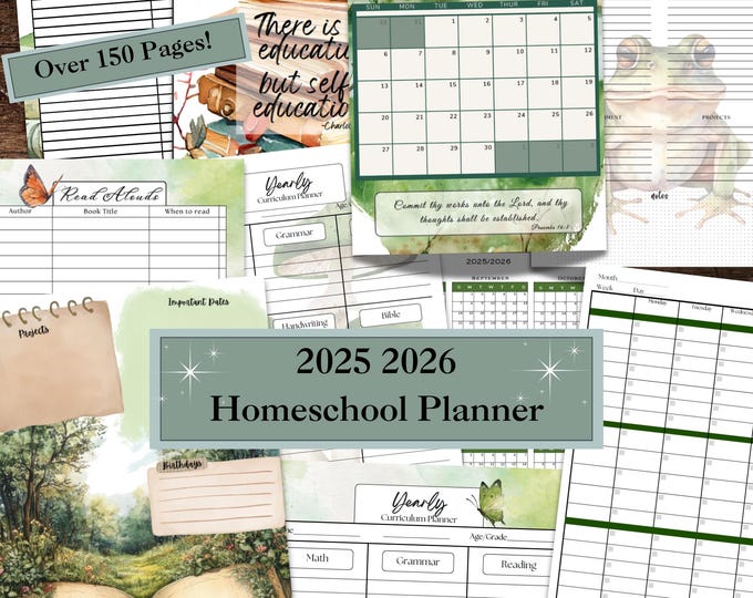 Homeschool Planner Printables 2025 2026 | Charlotte Mason Inspired | Nature Themed | Academic Year | A full TWO years of Calendars! |