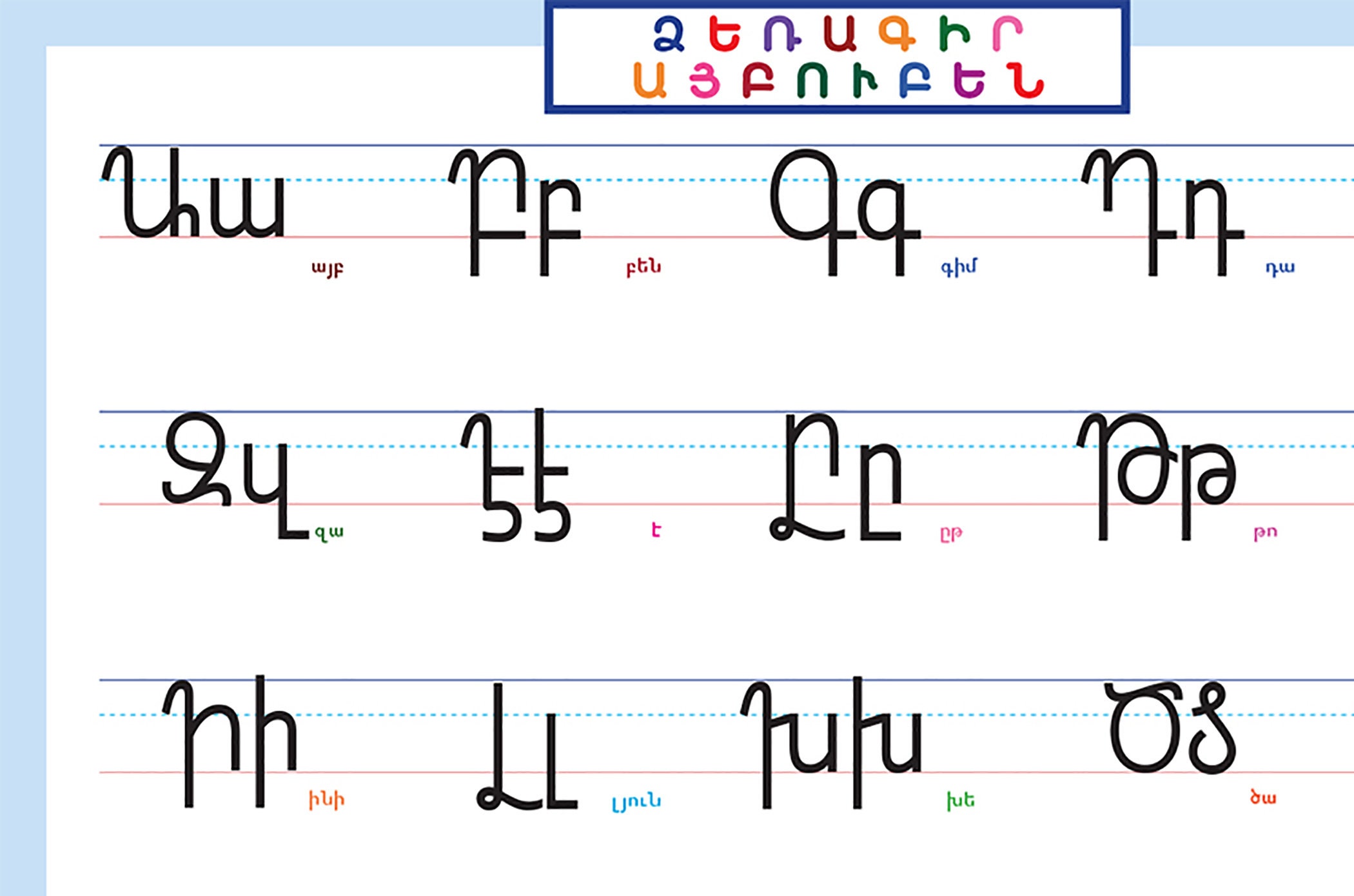 Armenisches alphabet poster 2er set bildposter und manuskript