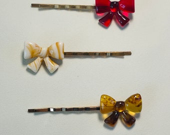 Mini Ribbon Hair Pins Hair clips Red/Beige Set Perfect Size for Kids Holiday Gifts