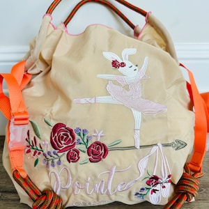Stylish Eco-Friendly Ballet Rabbit Embroidered Tote/Crossbody Bag Grocery/School/Work Mothers Day Gift 3 Ways