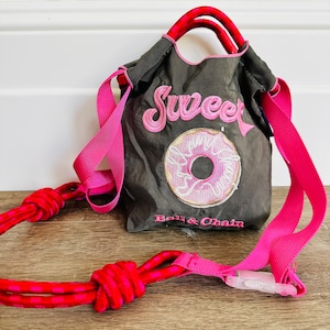 Stylish Eco-Friendly Mini Pink Donut Embroidered Tote/Crossbody Bag Grocery/School/Work Mothers Day Gift 3 Ways